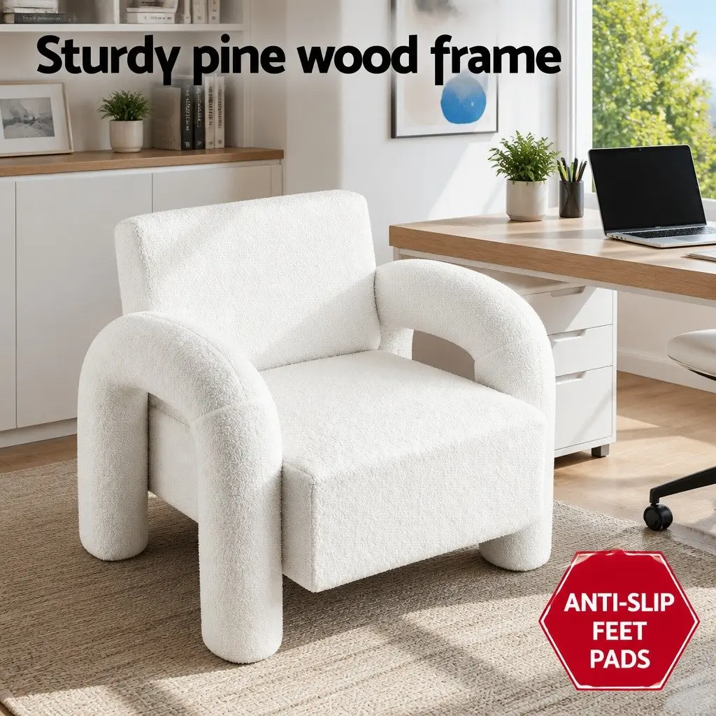 Curved Seat Accent Armchair with Boucle Upholstery
