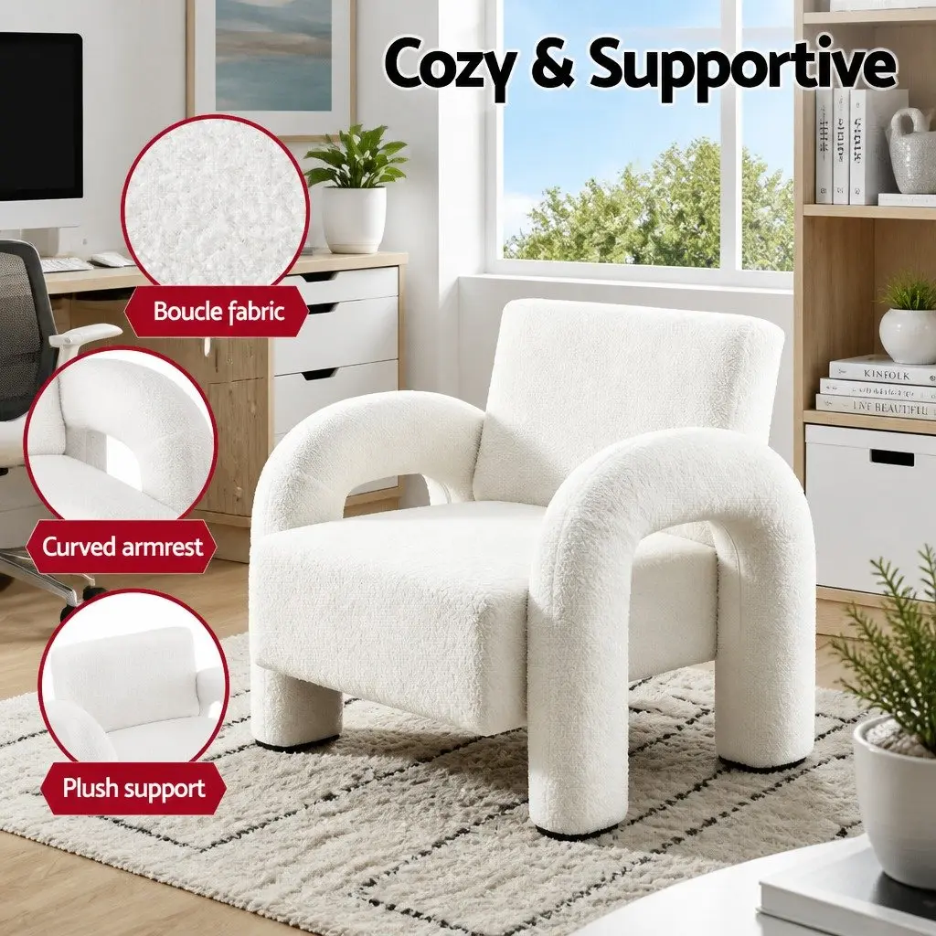 Curved Seat Accent Armchair with Boucle Upholstery