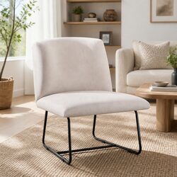 Beige Accent Chair with Cross Leg Metal Base