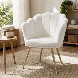 Elegant Teddy Fleece Armchair with Scallop Shell Back