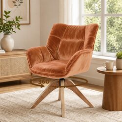 Brown Velvet Swivel Armchair with Ergonomic Support