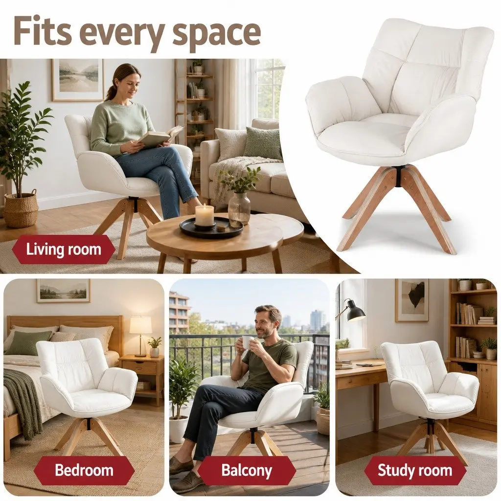 Swivel Armchair Velvet White 360 Degree Rotate