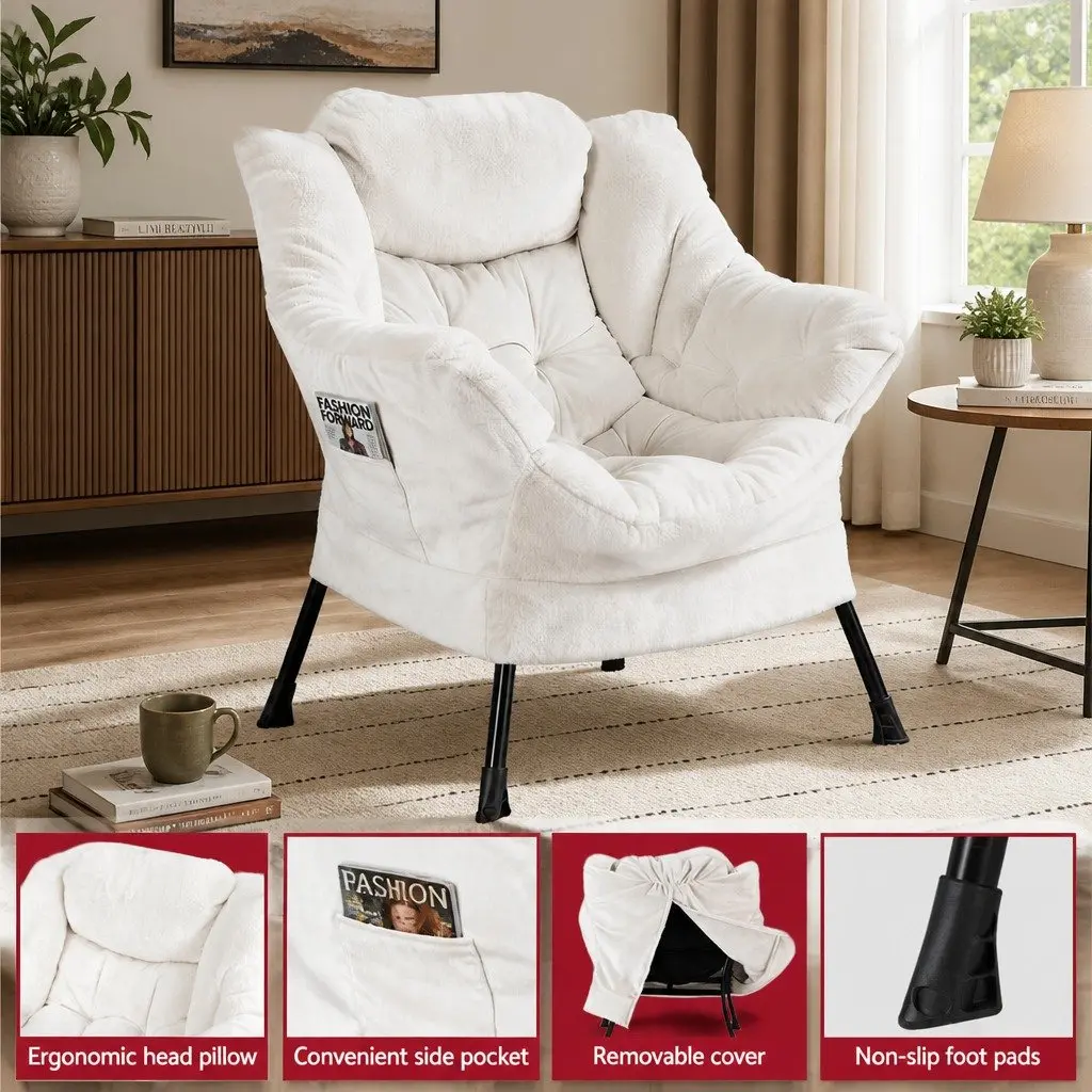 Velvet Armchair and Ottoman Set in Beige