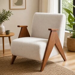 Chenille Upholstered Accent Armchair with Wood Frame