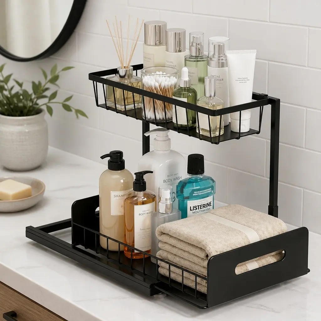 L-Shape Under Sink Organizer with Pull-Out Drawers