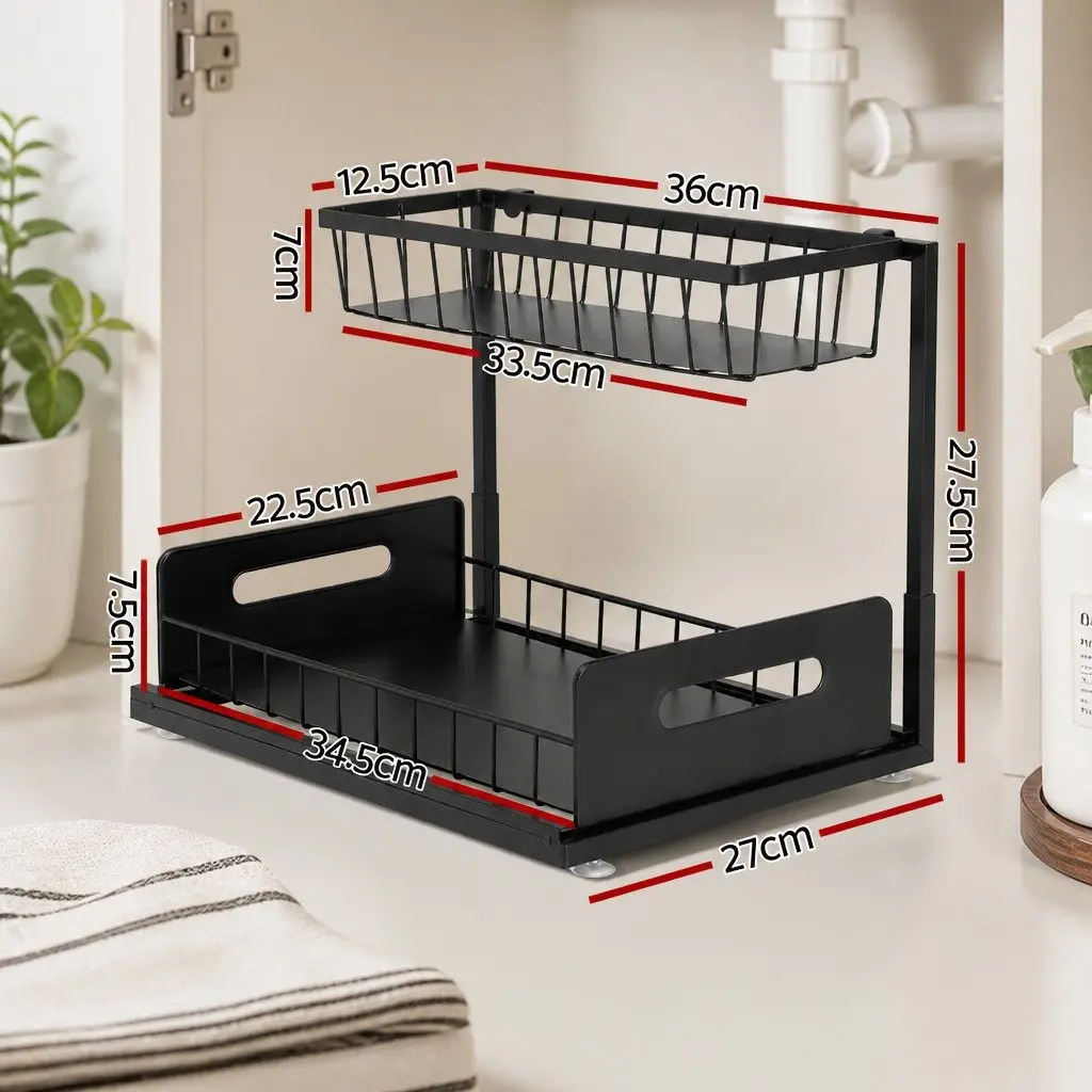 Under Sink Organizer Iron L Shape 34.5cm x 27cm x 27.5cm Black