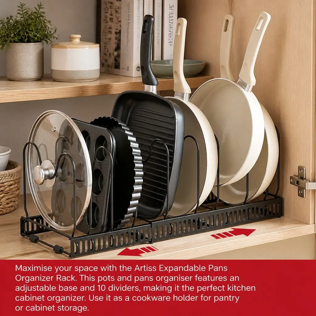 Pots and Pans Organizer Rack Iron Expandable Black 59cm x 20cm x 19.5cm