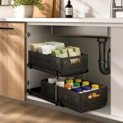 Durable 2 Tier Under Sink Organizer with Pull-Out Drawers