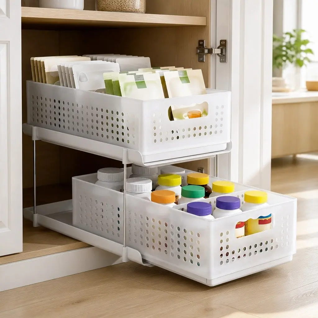 2 Tier Under Sink Organizer with Pull Out Baskets