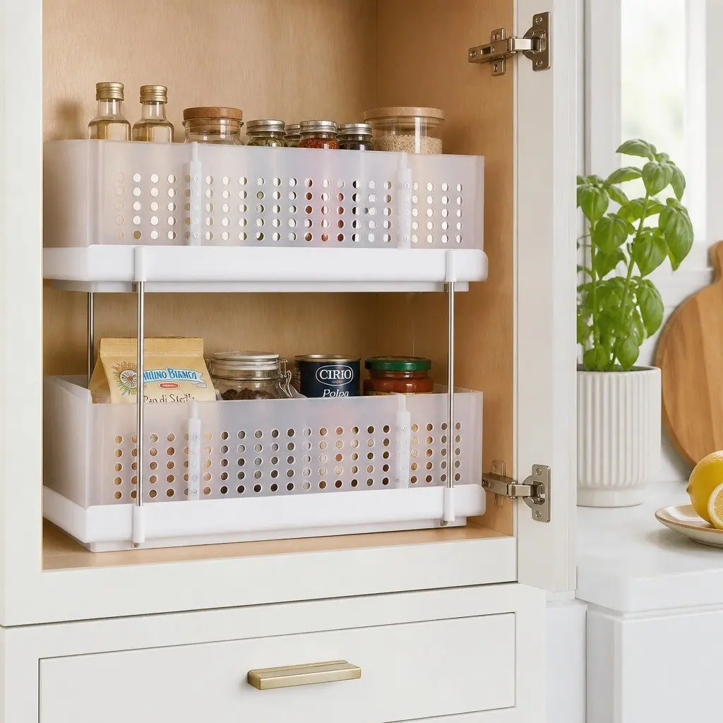 Under Sink Organizer Plastic 2 Tier 21cm White