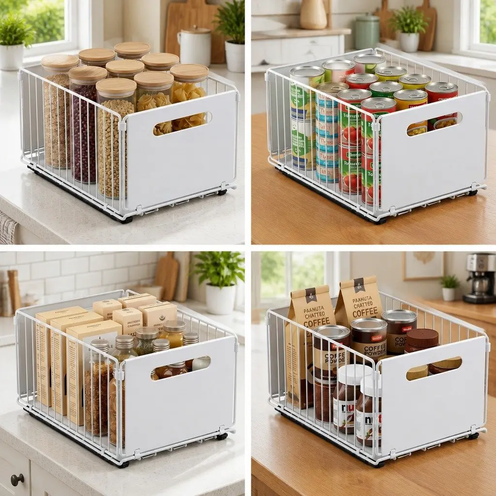 4 Pack White Pull Out Kitchen Drawers for Cabinets