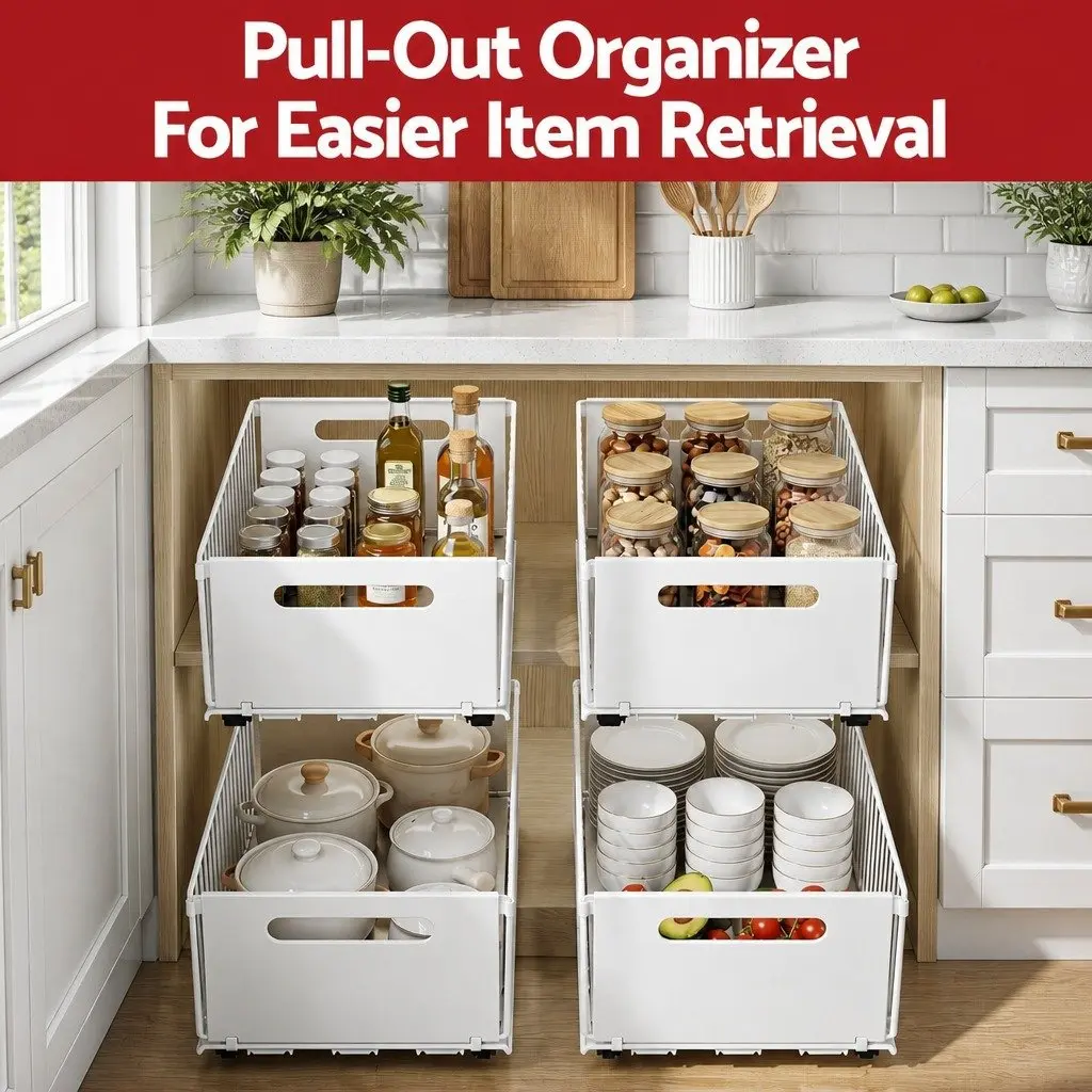 4 Pack White Pull Out Kitchen Drawers for Cabinets