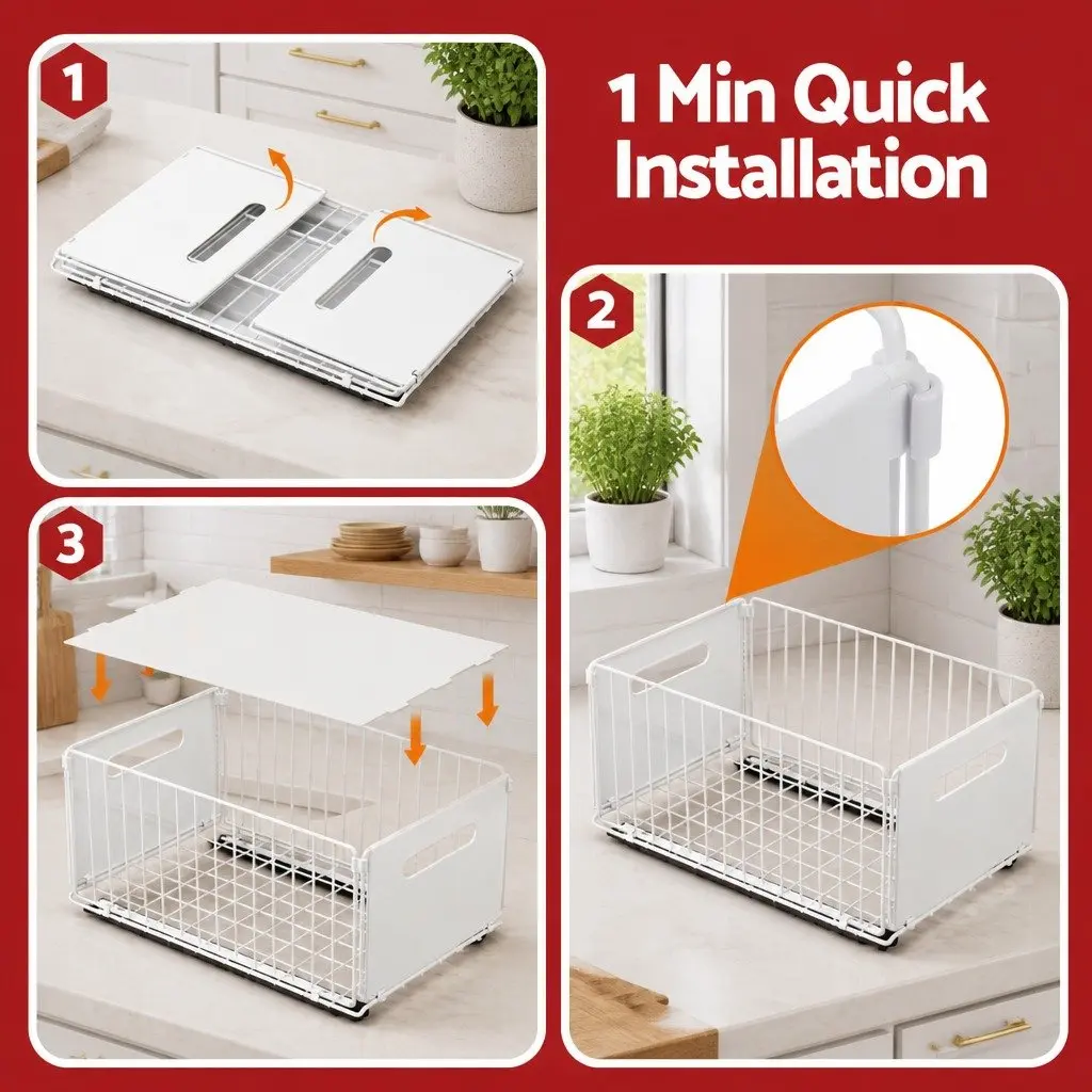 4 Pack White Pull Out Kitchen Drawers for Cabinets