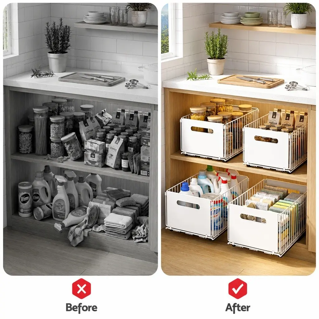 4 Pack White Pull Out Kitchen Drawers for Cabinets