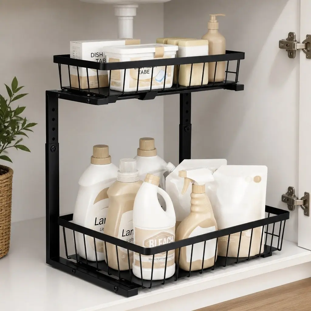 Under Sink Organizer with 2 Drawers and Adjustable Height