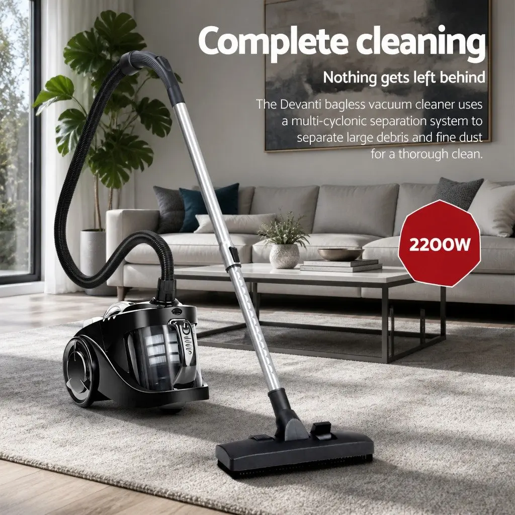 Bagless Stick Vacuum Cleaner 2200W Black HEPA Filter