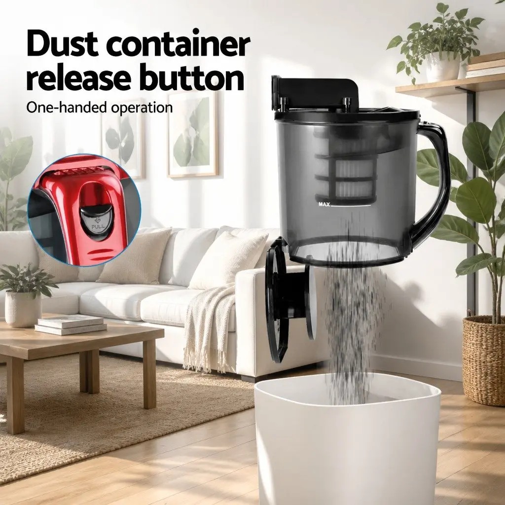Stick Vacuum Cleaner Bagless 2200W Red HEPA Filter Multi-Cyclonic System