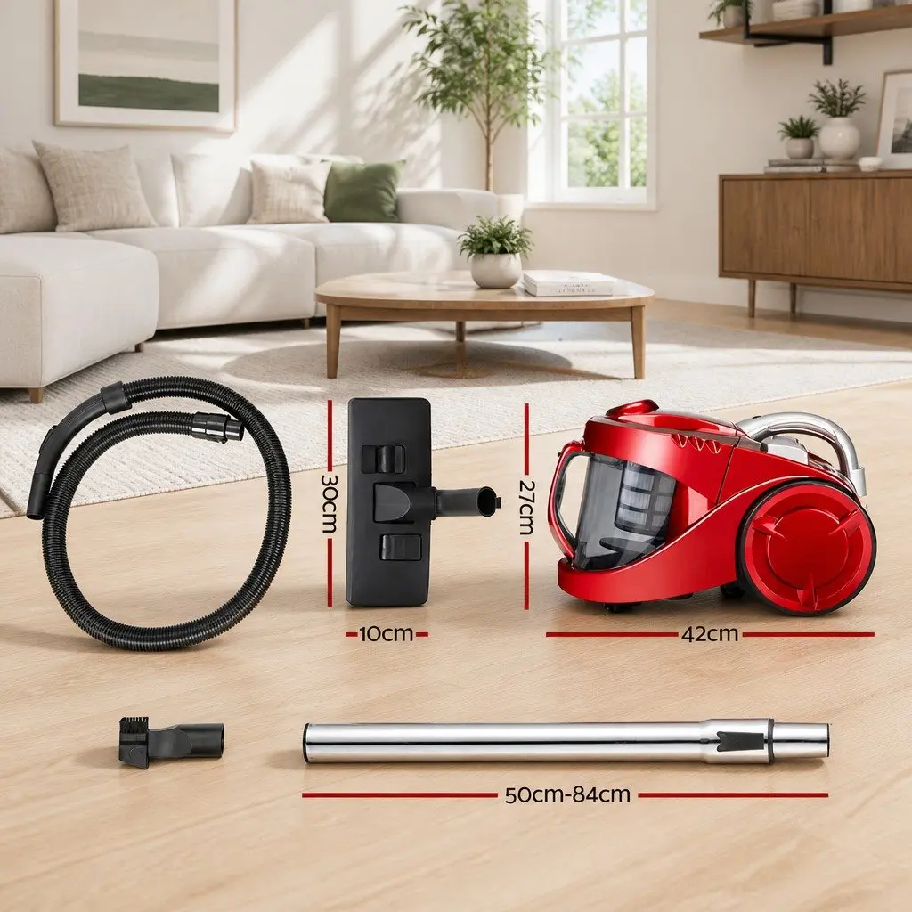 Stick Vacuum Cleaner Bagless 2200W Red HEPA Filter Multi-Cyclonic System