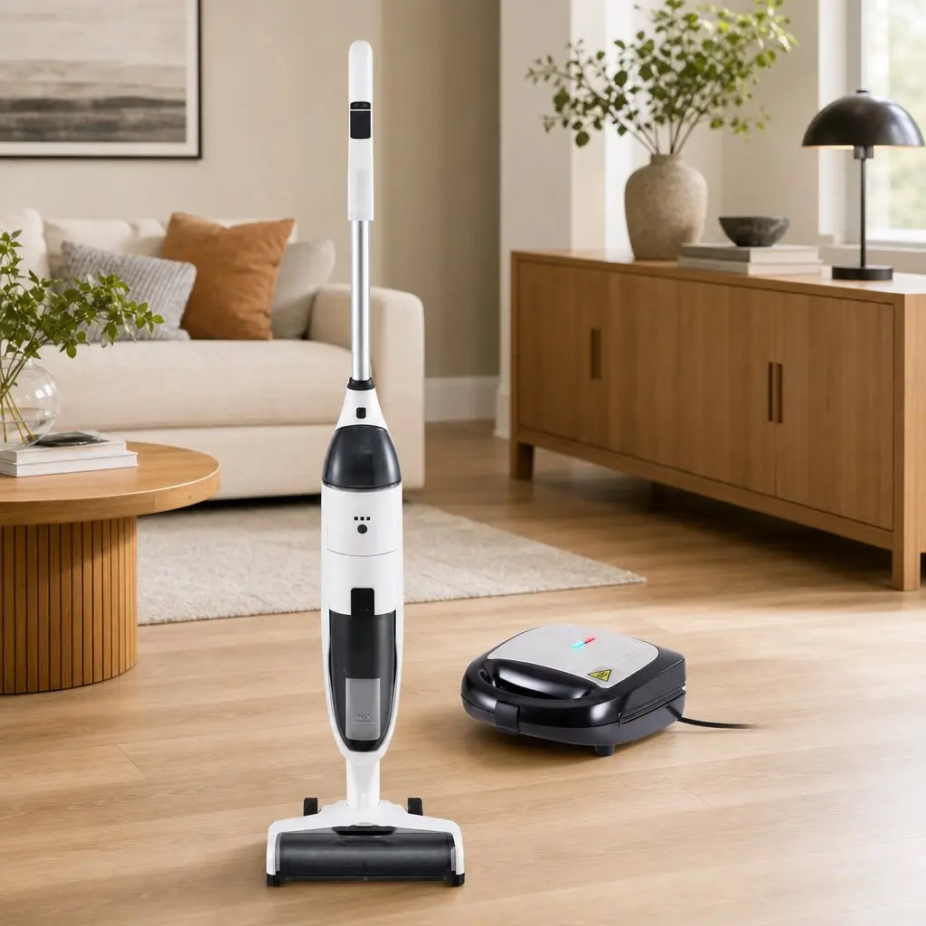 Cordless Wet Dry Vacuum Cleaner and 3-in-1 Sandwich Waffle Maker Combo White Black