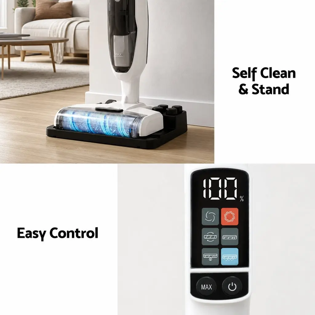 Cordless Wet Dry Vacuum Cleaner and 3-in-1 Sandwich Waffle Maker Combo White Black