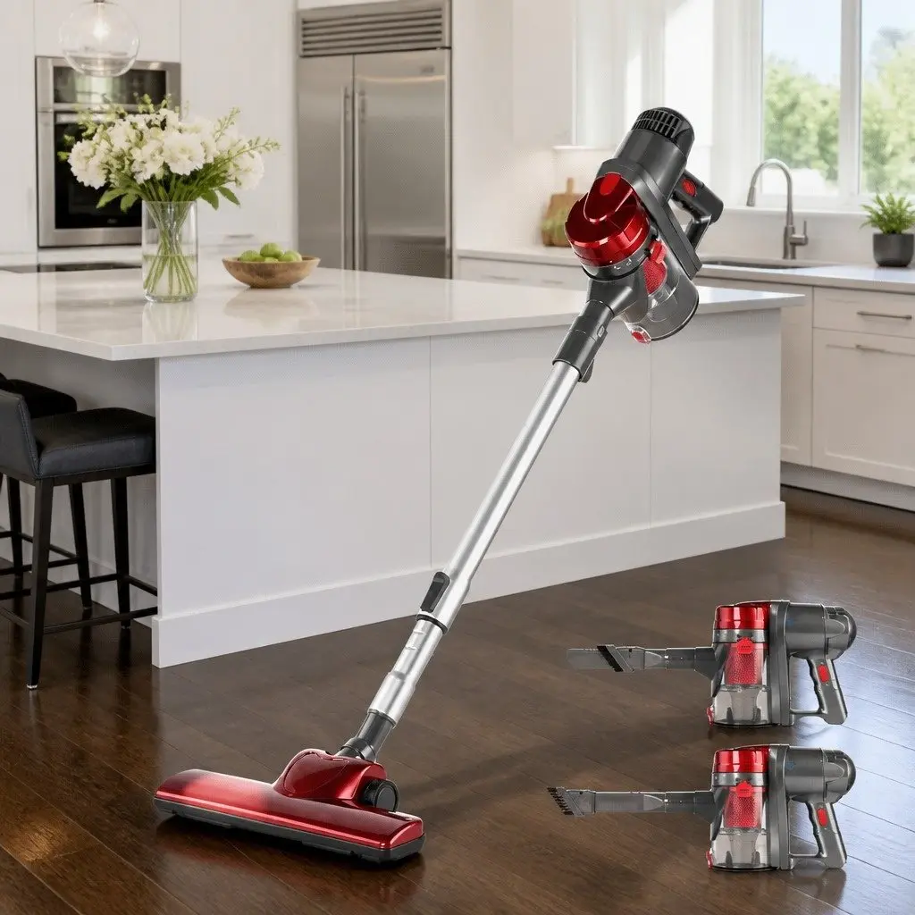 Stick Vacuum Cleaner Corded Lightweight 450W Red and Silver