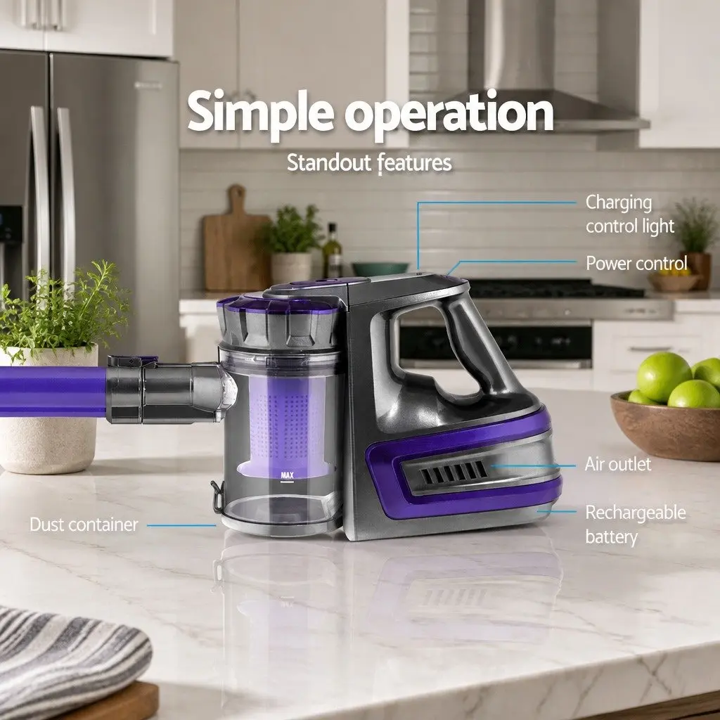 Stick Vacuum Cleaner Cordless Bagless 150W Lightweight Purple
