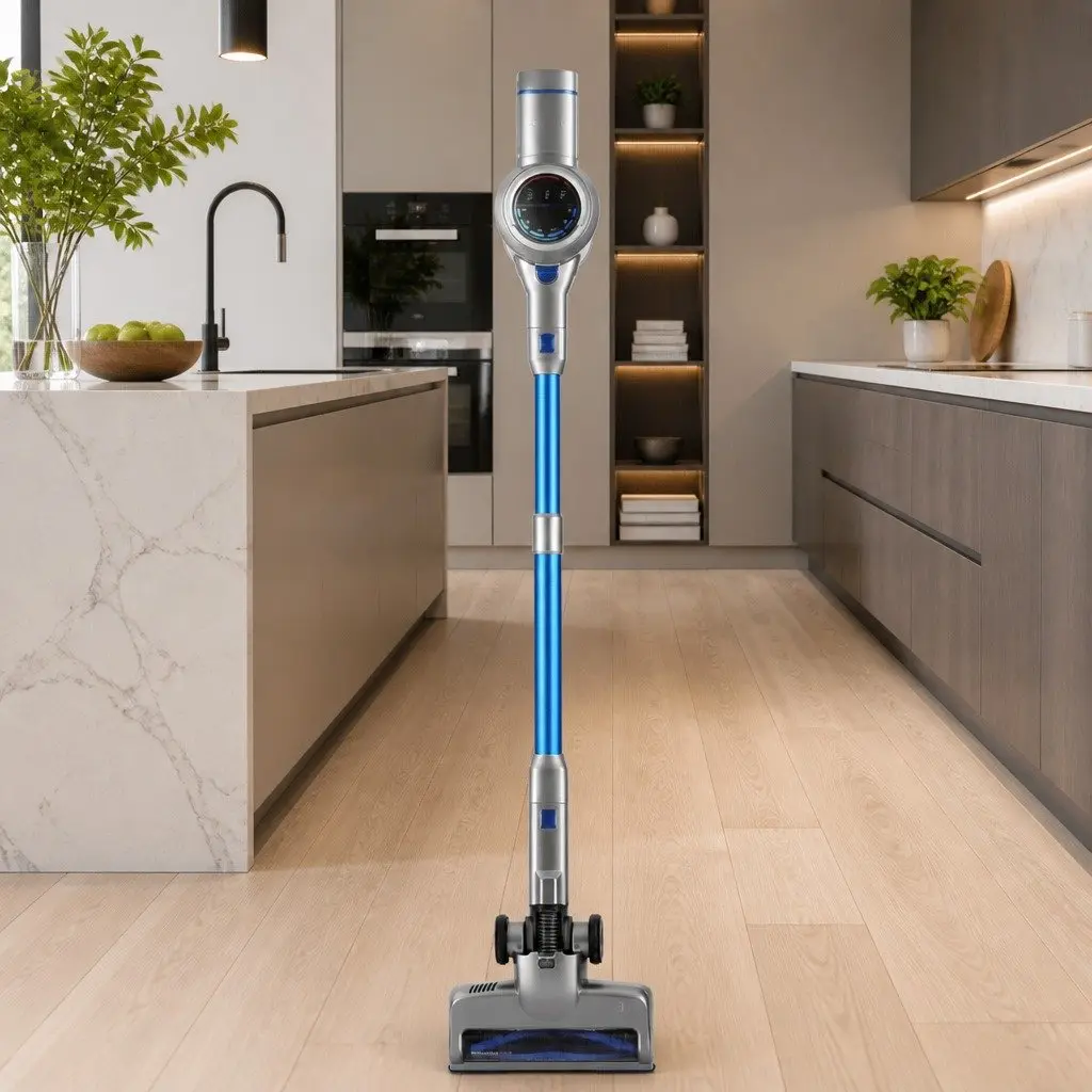 Cordless Stick Vacuum Cleaner Brushless Motor 300W Lightweight Self-Standing Navy Blue Grey