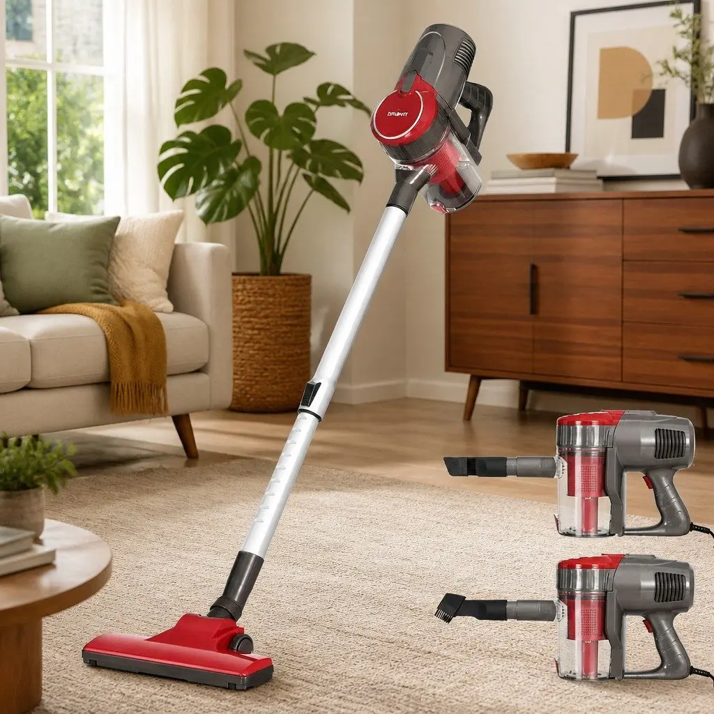 Stick Vacuum Cleaner Corded 500W Red Handheld 33,000rpm Suction Power