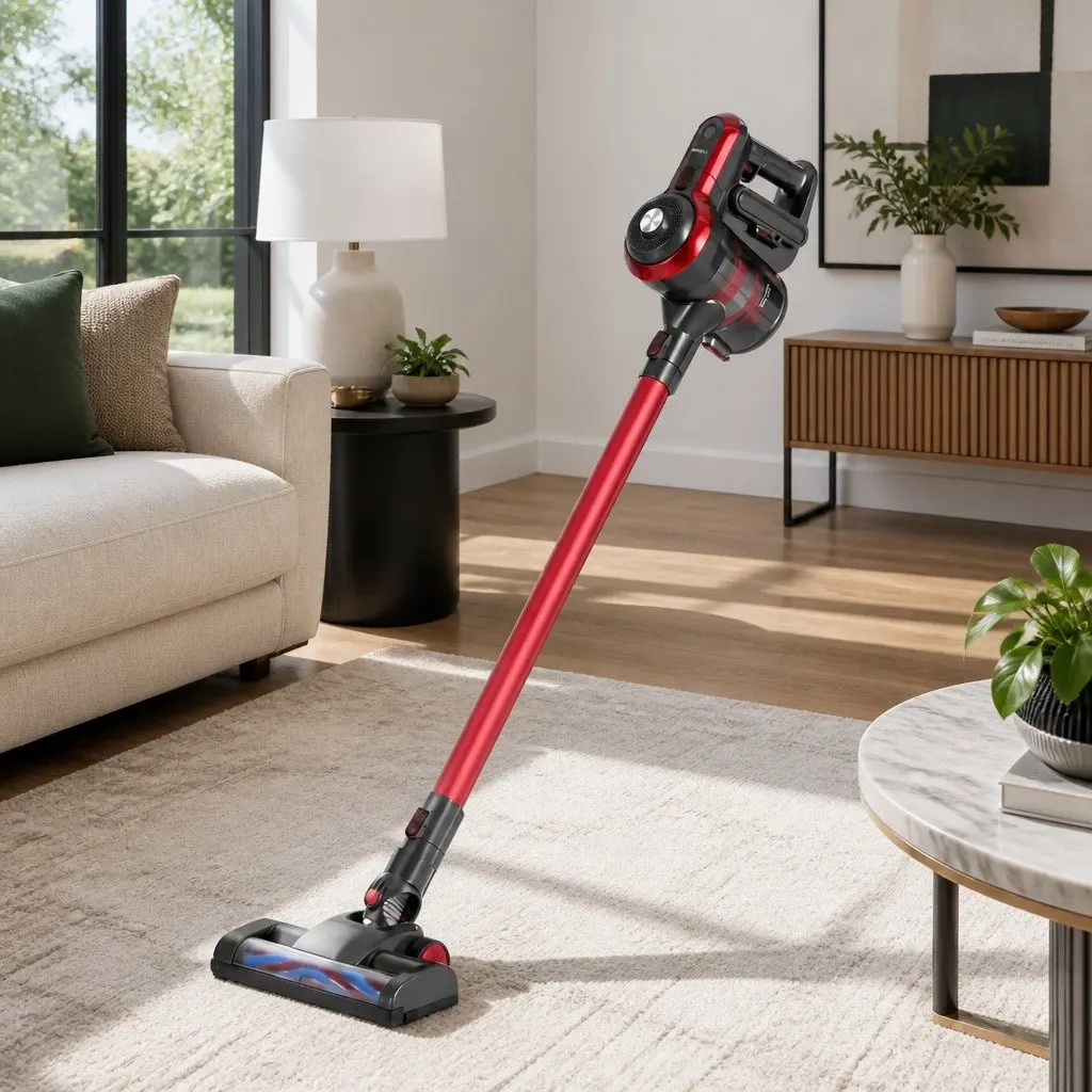 Stick Vacuum Cleaner Lightweight Red Brushless 250W with HEPA Filter