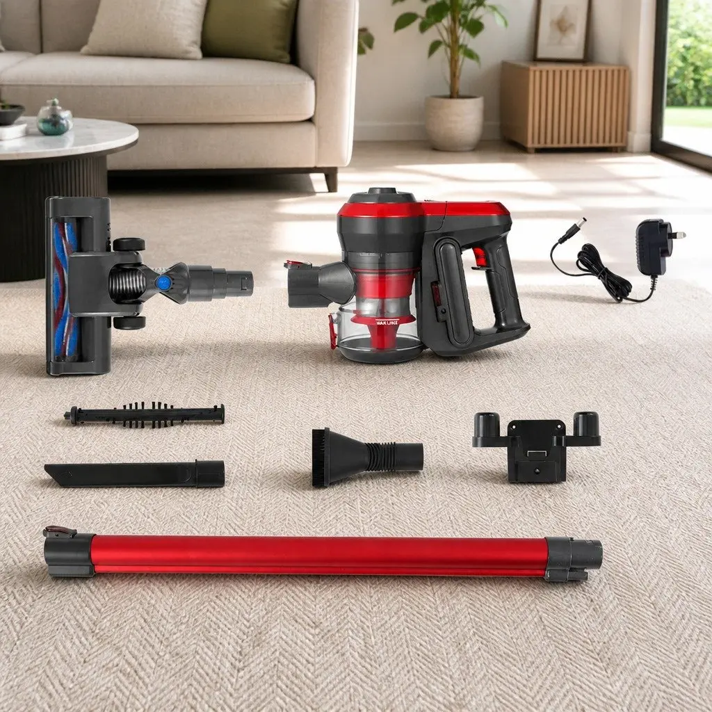 Stick Vacuum Cleaner Lightweight Red Brushless 250W with HEPA Filter