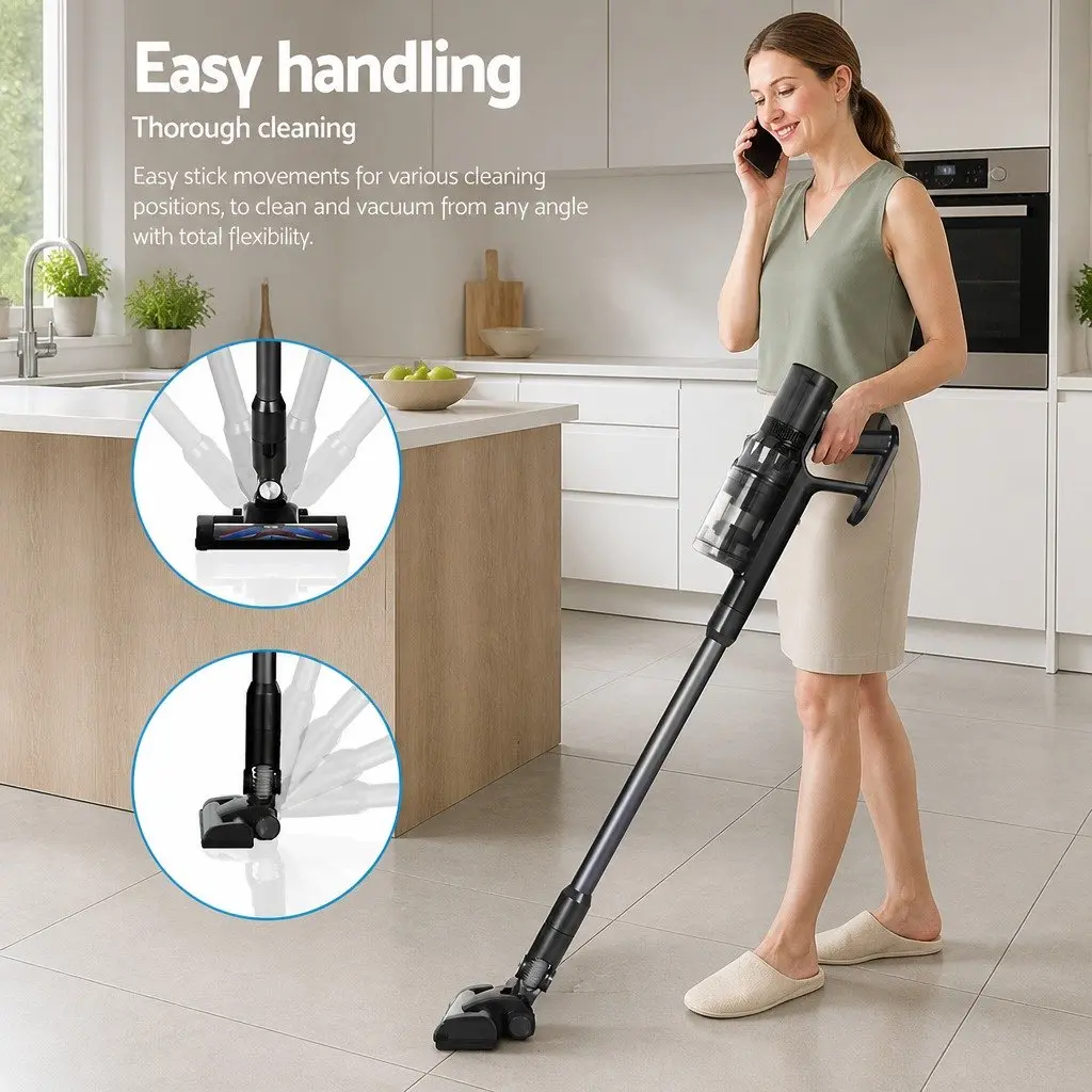 Cordless Stick Vacuum Cleaner Grey 350W Brushless Motor Lightweight Handheld Hard Floor Cleaning