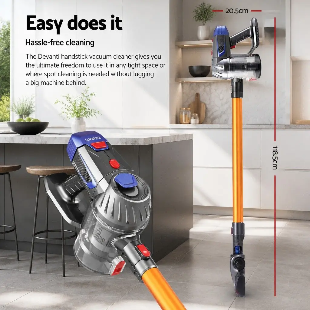 Cordless Stick Vacuum Cleaner Bagless Handheld 150W Lightweight Suction Gold