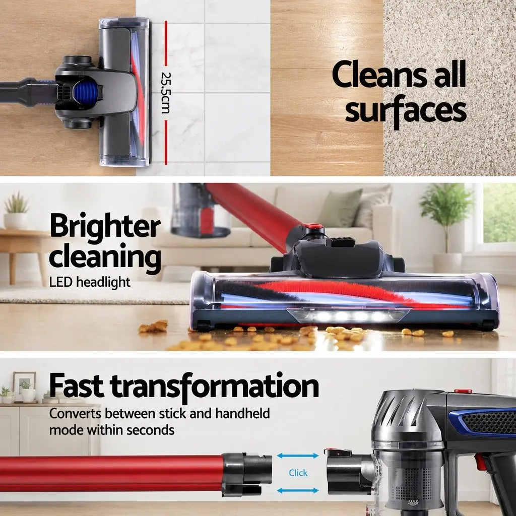 Cordless Stick Vacuum Cleaner Bagless Handheld Portable Cleaning Machine Red