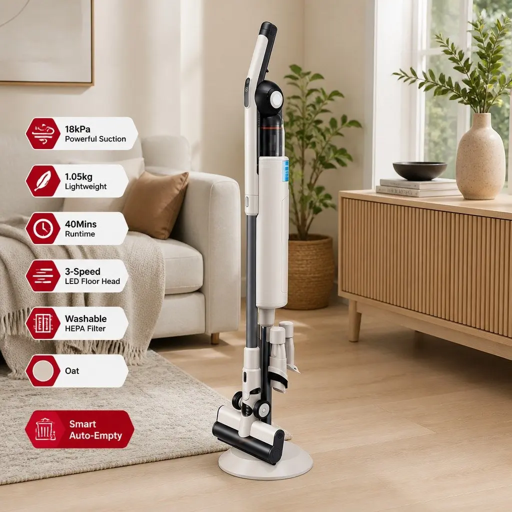 Cordless Vacuum Cleaner HEPA Filter 18kPa Suction Brown