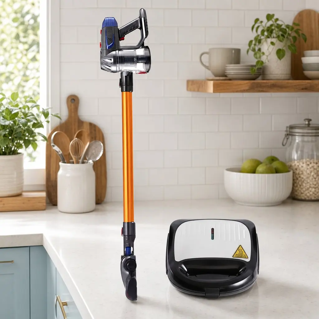 Cordless Stick Vacuum Cleaner HEPA Filter 10000Pa Gold Silver Black 3-in-1 Sandwich Maker 850W Non-Stick Plates