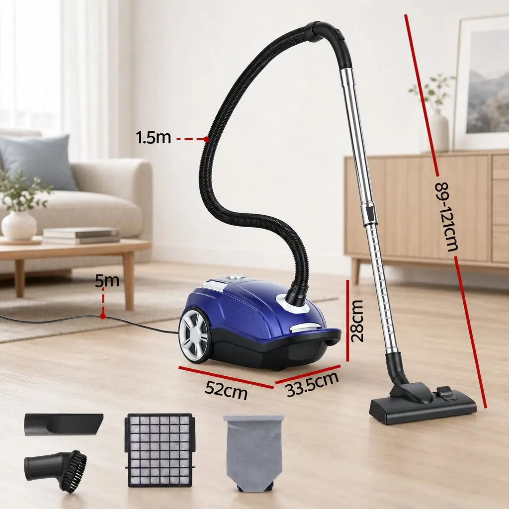 Canister Vacuum Cleaner with Powerful Suction in Blue