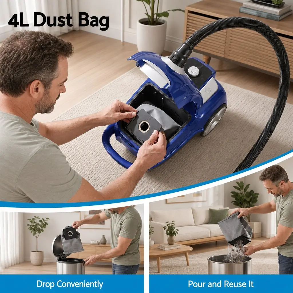 Canister Vacuum Cleaner with Powerful Suction in Blue