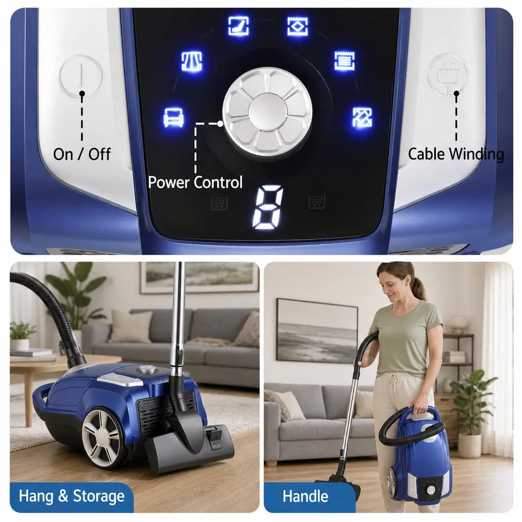 Canister Vacuum Cleaner with Powerful Suction in Blue