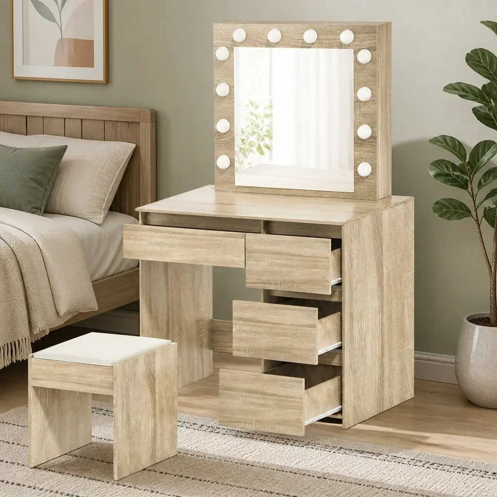 LED Mirror Dressing Table Vanity Set with Stool