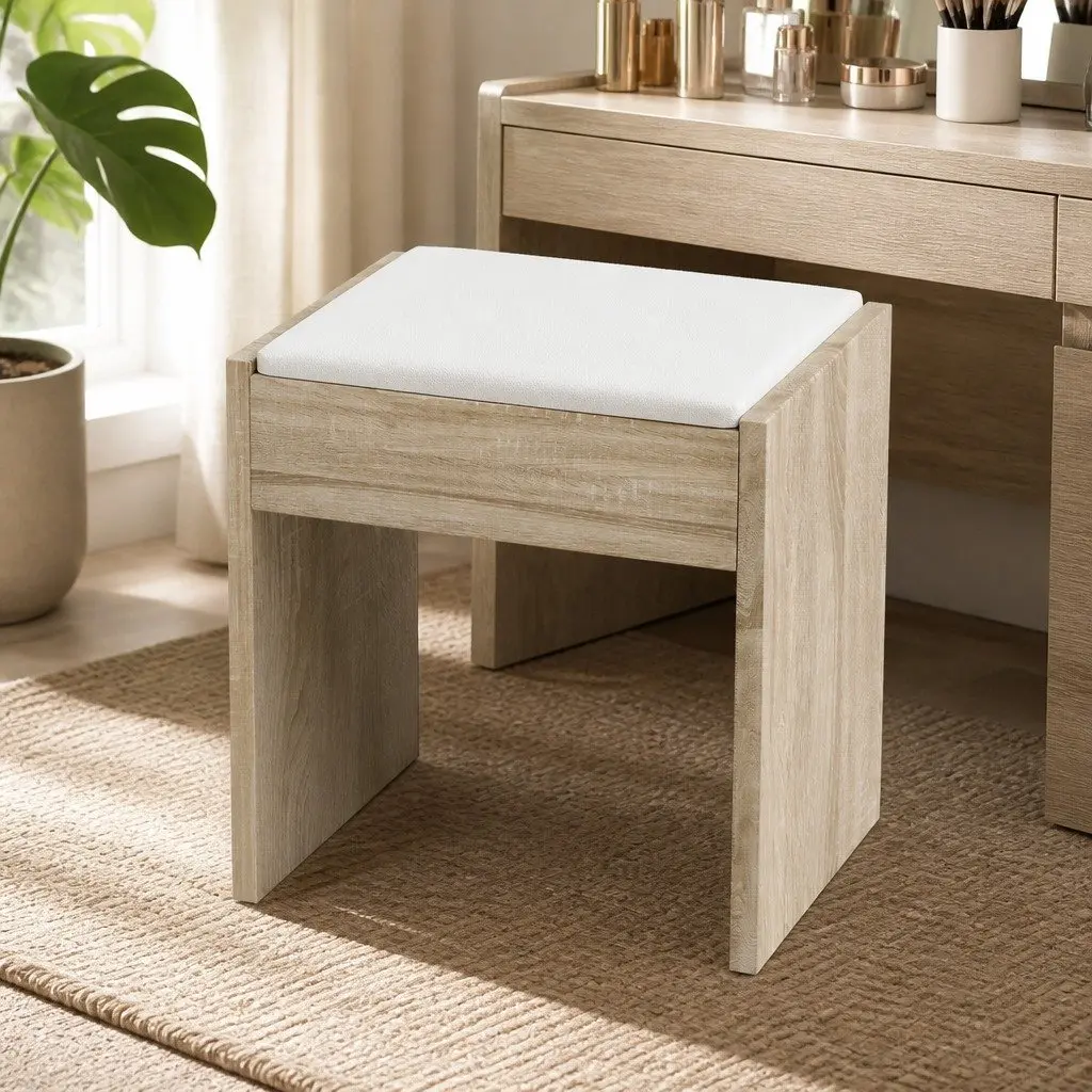 Dressing Table Vanity Set MDF Oak 94cm x 43cm x 140cm with LED Mirror and Stool