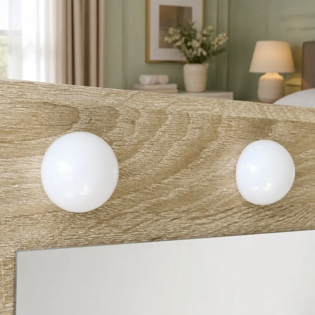 Dressing Table Vanity Set MDF Oak 94cm x 43cm x 140cm with LED Mirror and Stool