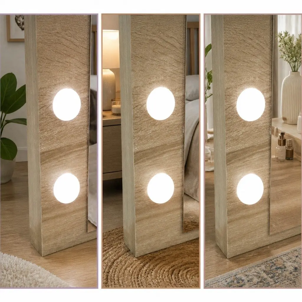 Dressing Table Vanity Set MDF Oak 94cm x 43cm x 140cm with LED Mirror and Stool