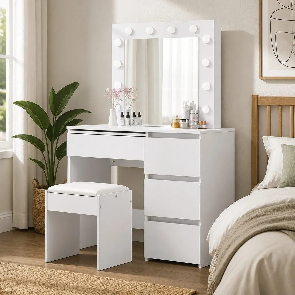 Dressing Table Vanity Set with LED Mirror and Stool