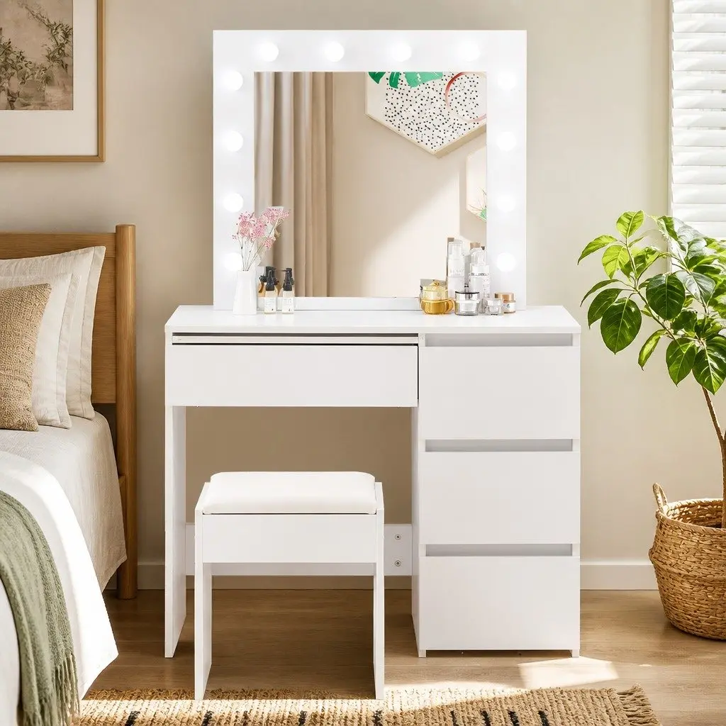 Dressing Table Vanity Set with LED Mirror and Stool