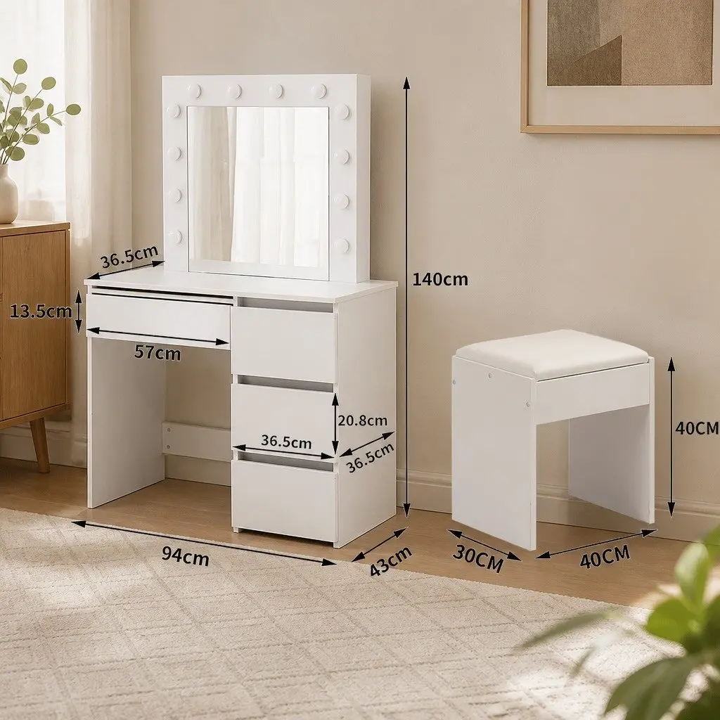 Dressing Table Vanity Set with LED Mirror and Stool