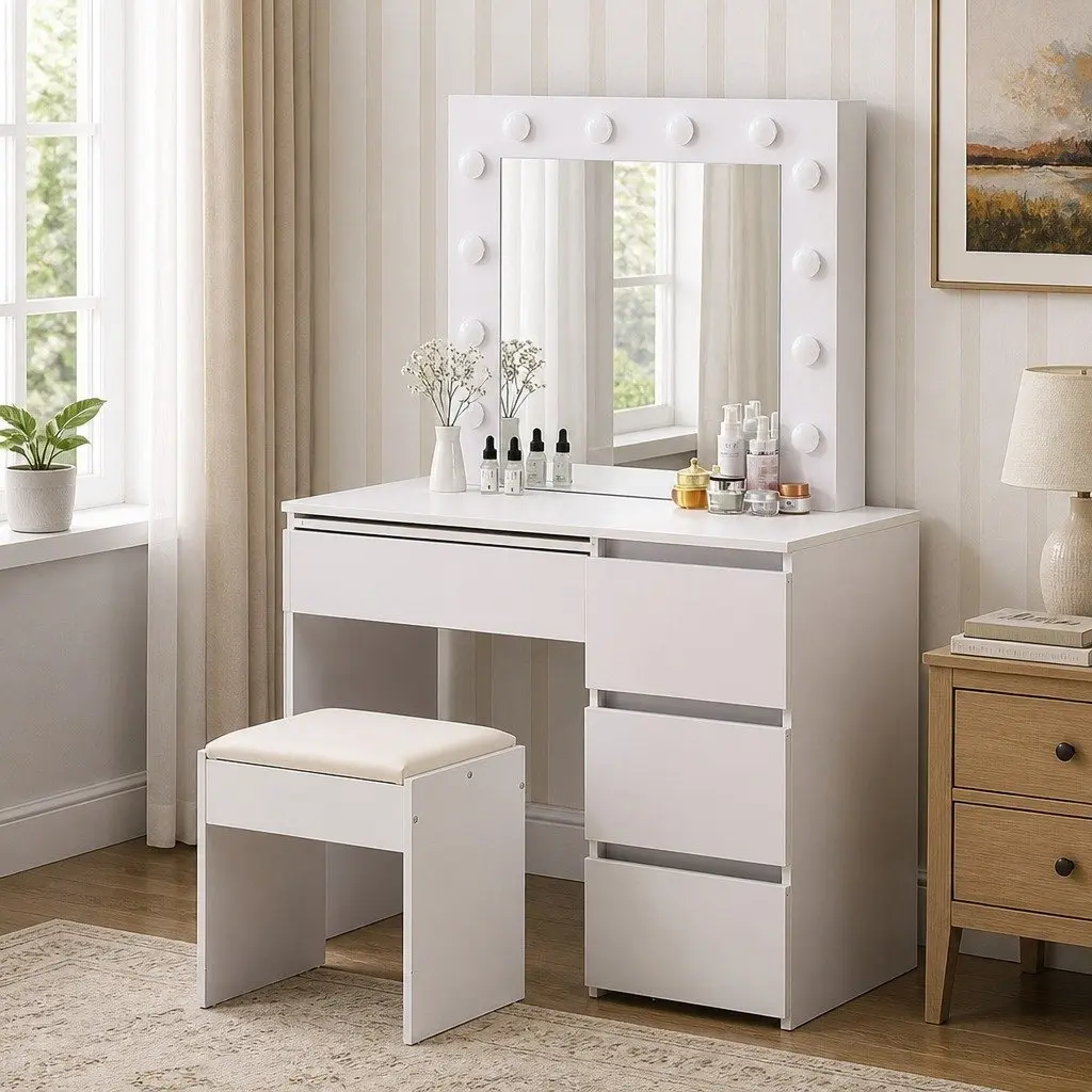 Dressing Table Vanity Set with LED Mirror and Stool