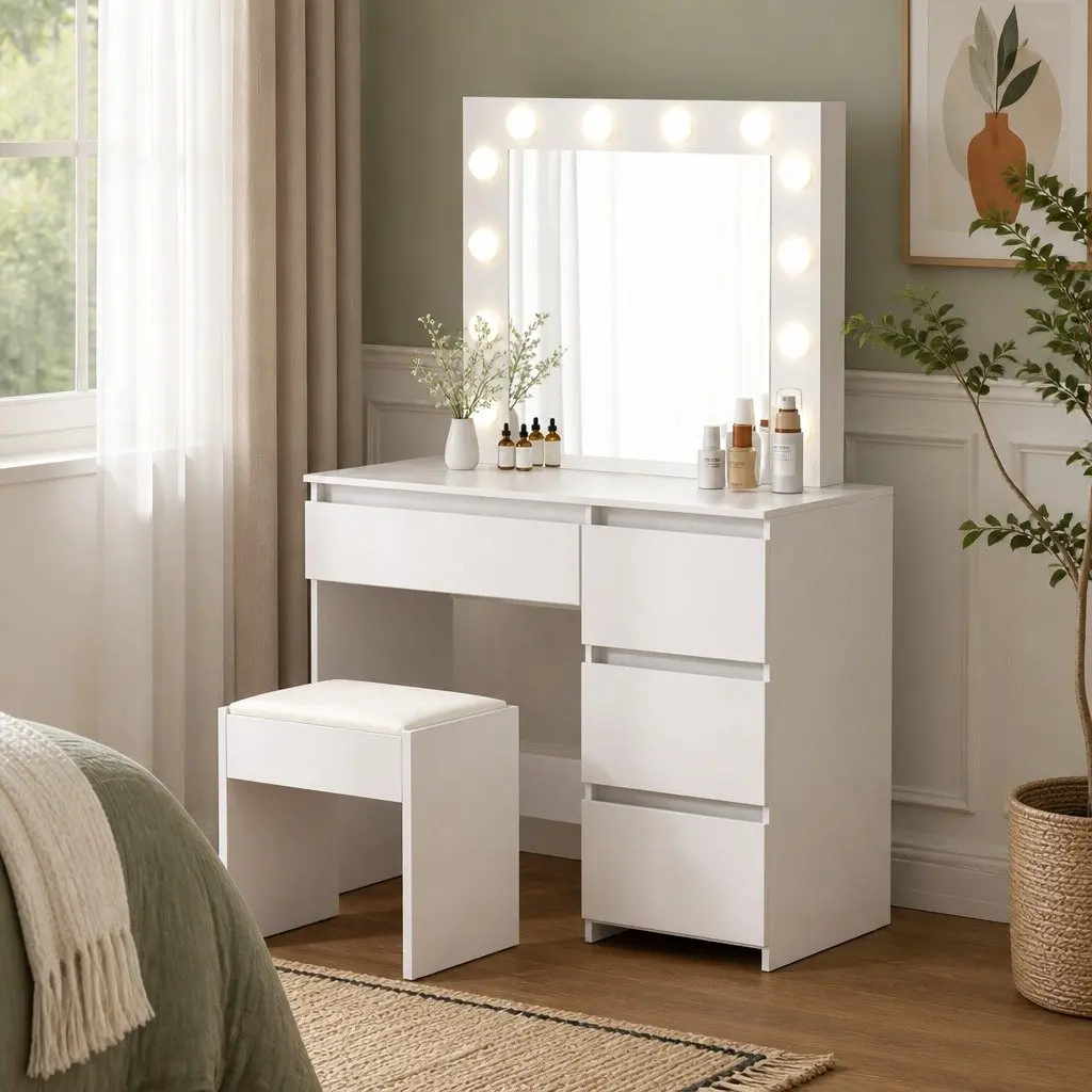 Dressing Table Vanity Set with LED Mirror and Stool