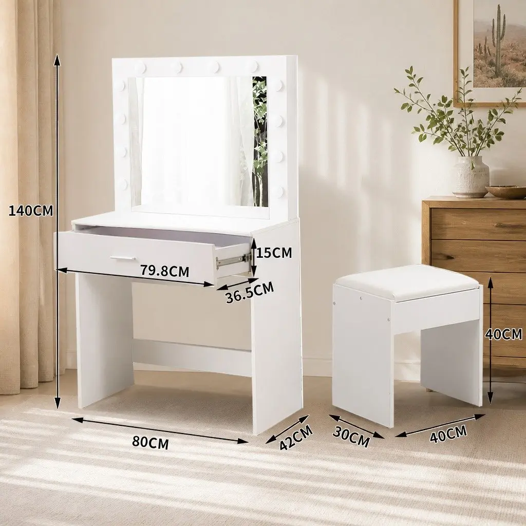 Dressing Table Set with LED Mirror and Padded Stool