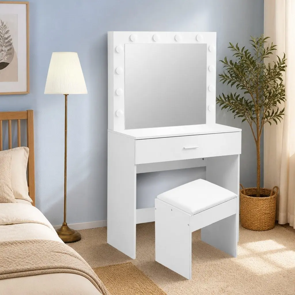 Dressing Table Set with LED Mirror and Padded Stool