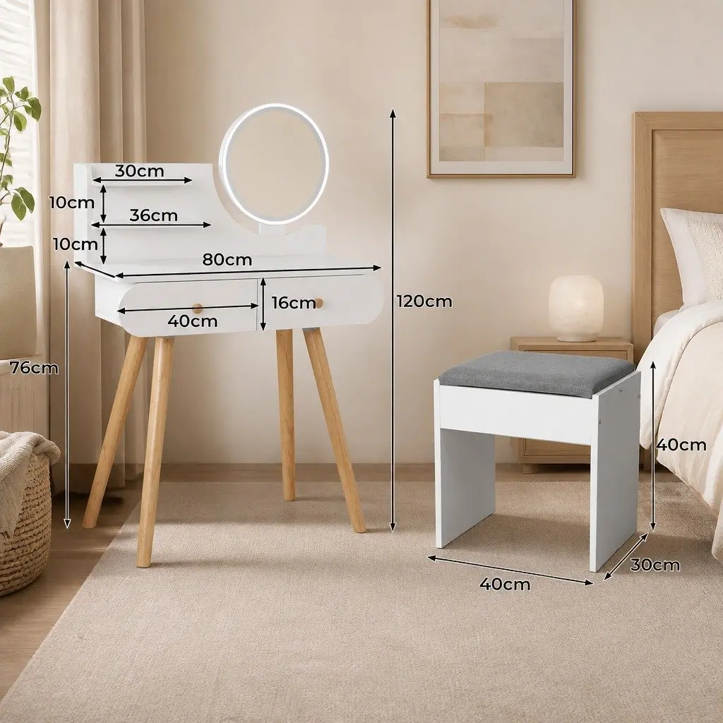 Dressing Table with LED Mirror and Padded Stool
